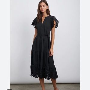 Rails Gia cotton blend midi eyelet black dress size large